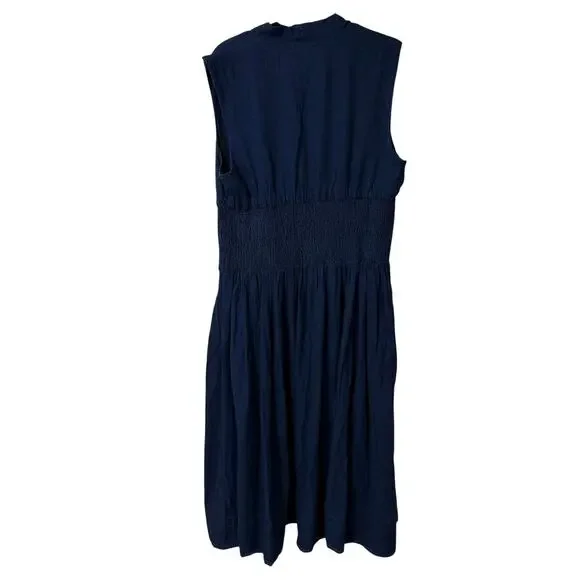 Anthropologie The Tommie Cap-Sleeve Smocked Front-Zip Shirt Dress Midi Denim 1X - Picture 3 of 9